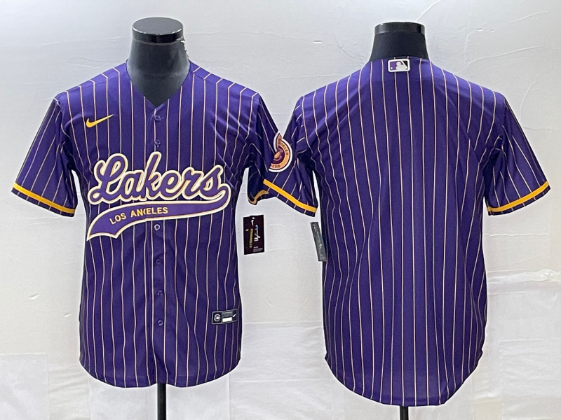 Men's Los Angeles Lakers Team Big Logo Purple Cool Base With Patch Stitched Baseball Jersey Men's Los Angeles Lakers Team Big Logo Purple Cool Base With Patch Stitched Baseball Jersey